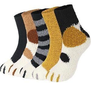 Cozy Cat Paw Fuzzy Socks - Multicolor